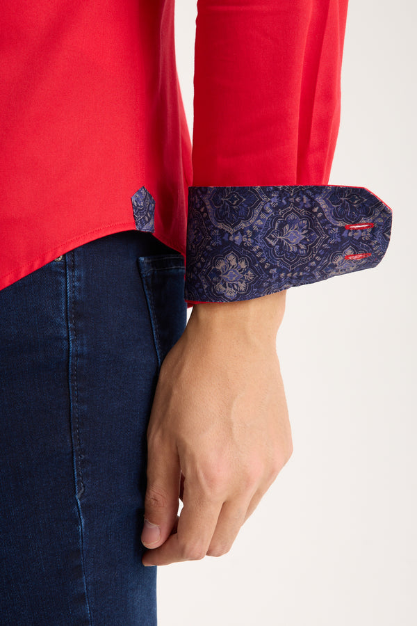 Camicia Uomo Roma Iconic Satin Rosso