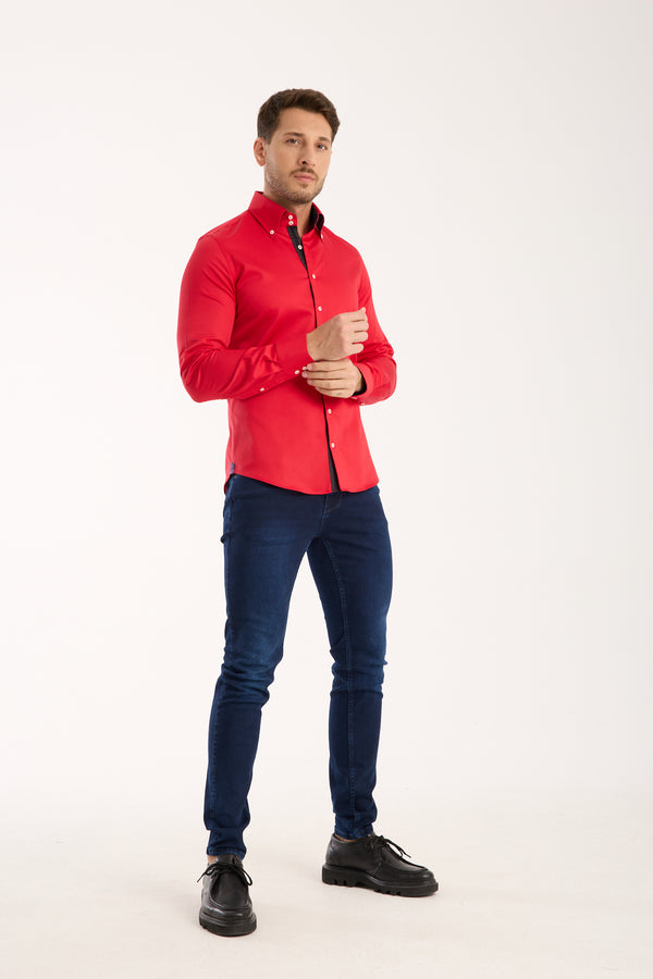 Camicia Uomo Roma Iconic Satin Rosso