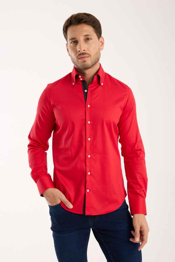 Camicia Uomo Roma Iconic Satin Rosso