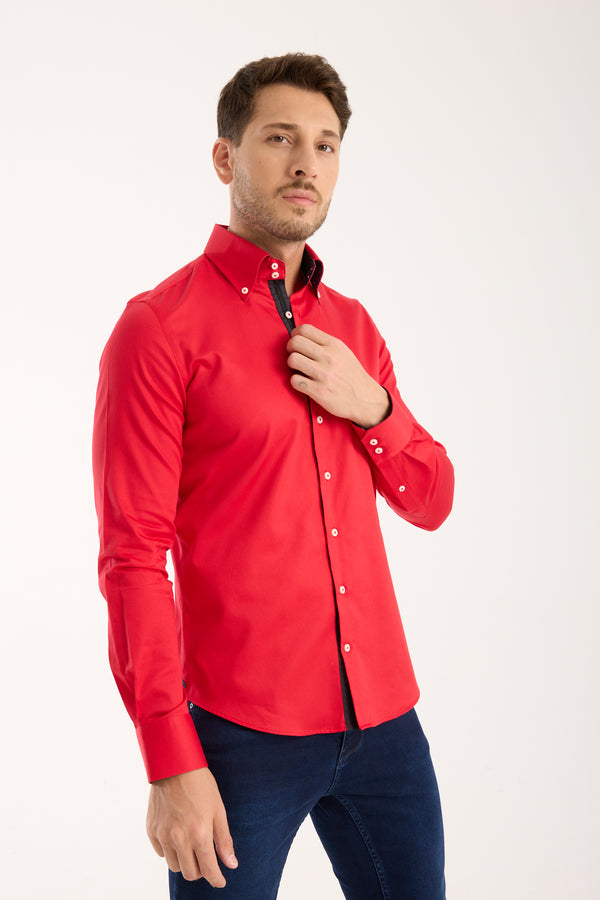 Camicia Uomo Roma Iconic Satin Rosso