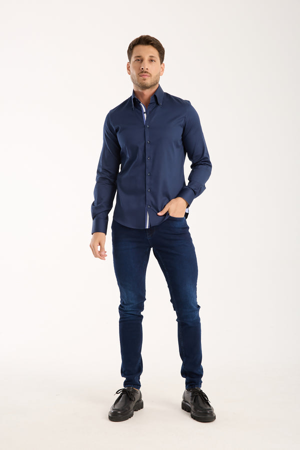 Camicia Uomo Roma Iconic Satin Blu