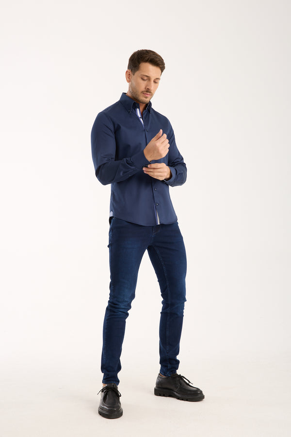 Camicia Uomo Roma Iconic Satin Blu