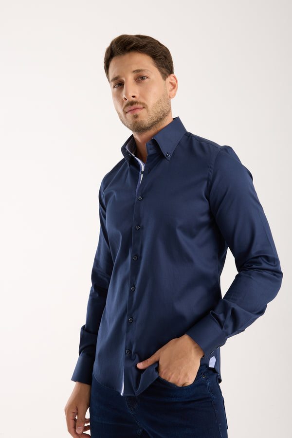Camicia Uomo Roma Iconic Satin Blu