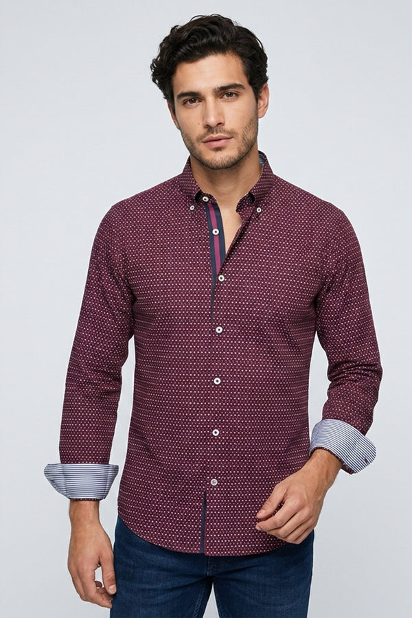 Camicia Uomo Roma Iconic Popelin Stretch Viola Bianco