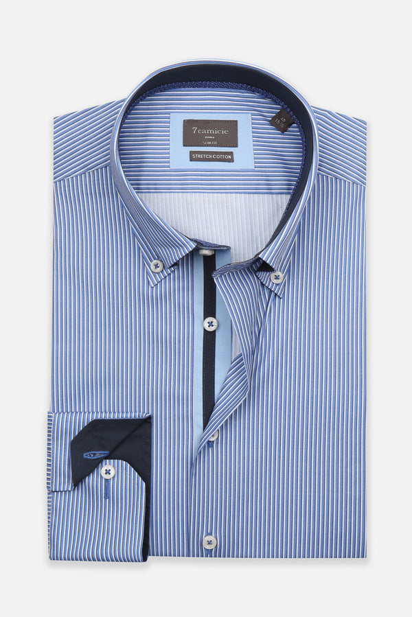 Roma Iconic Poplin Stretch Man Shirt Blue White
