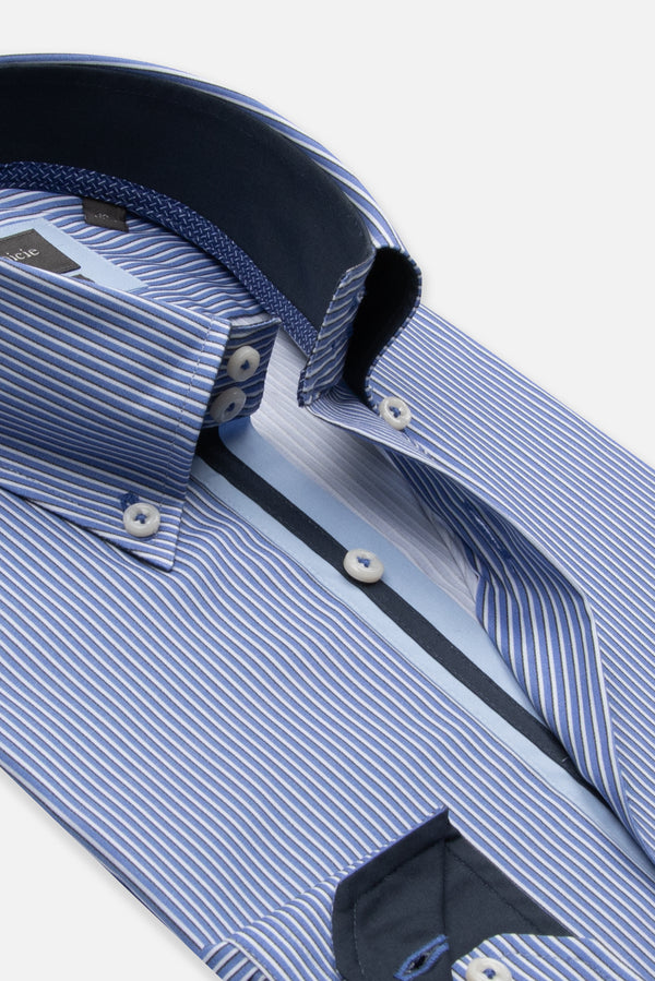 Roma Iconic Poplin Stretch Man Shirt Blue White