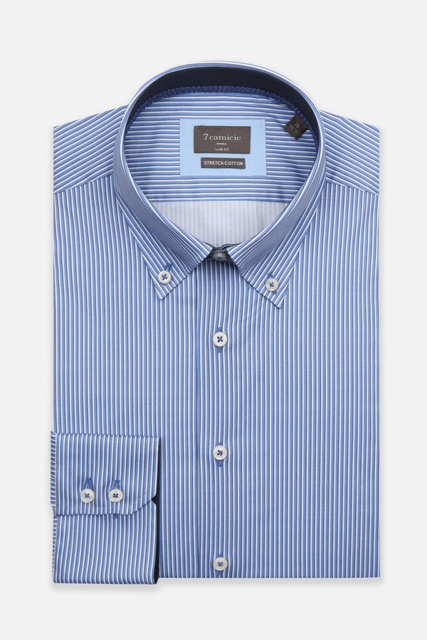 Roma Iconic Poplin Stretch Man Shirt Blue White