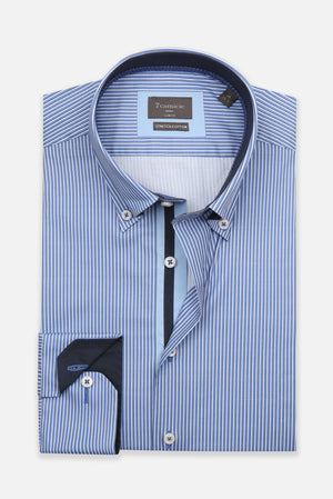 Roma Iconic Poplin Stretch Man Shirt Blue White