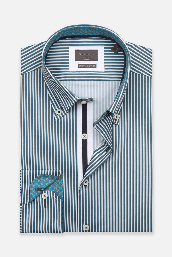 Roma Iconic Poplin Stretch Man Shirt White Green
