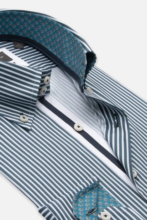 Roma Iconic Poplin Stretch Man Shirt White Green