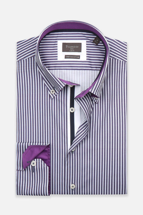 Roma Iconic Poplin Stretch Man Shirt White Purple