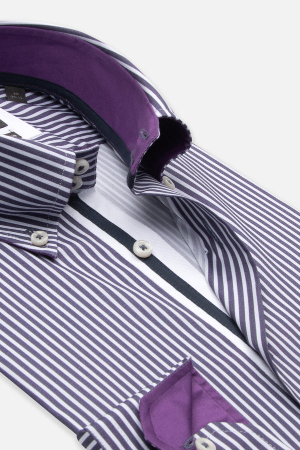 Roma Iconic Poplin Stretch Man Shirt White Purple