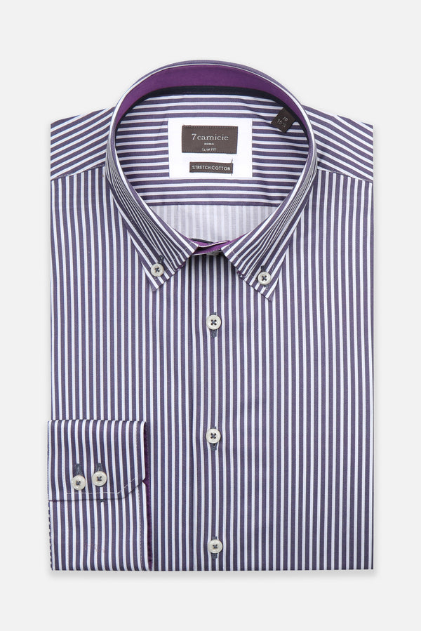 Roma Iconic Poplin Stretch Man Shirt White Purple