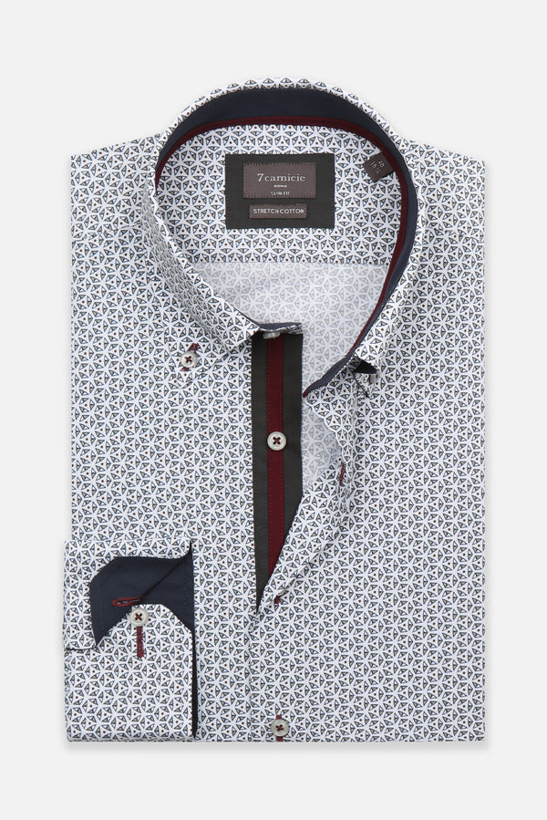 Roma Iconic Poplin Stretch Man Shirt White Blue