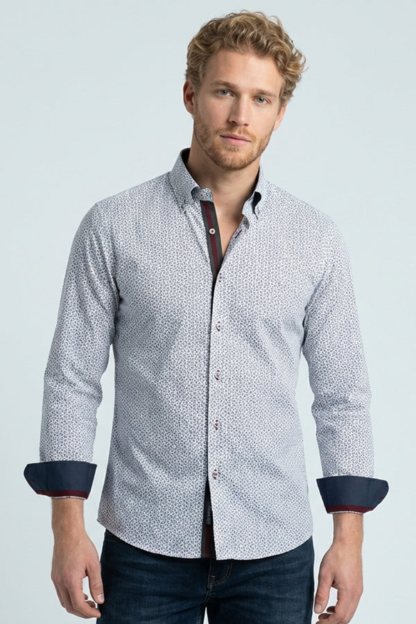 Camisa Hombre Roma Iconic Popelin Stretch Blanco Azul