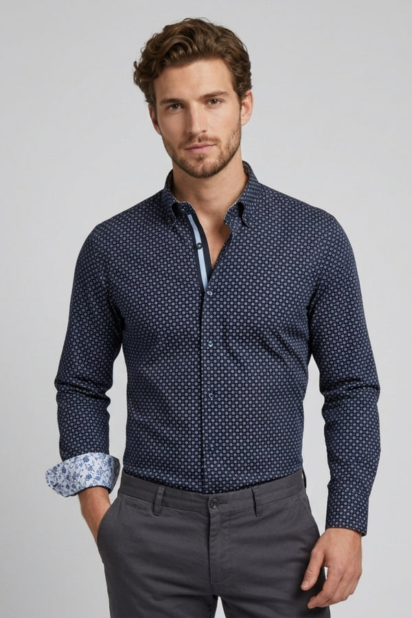 Roma Iconic Herren Hemd Popelin Blau Weiss