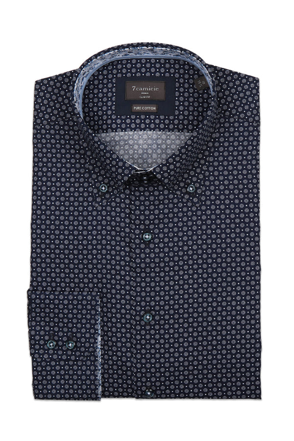 Roma Iconic Herren Hemd Popelin Blau Weiss