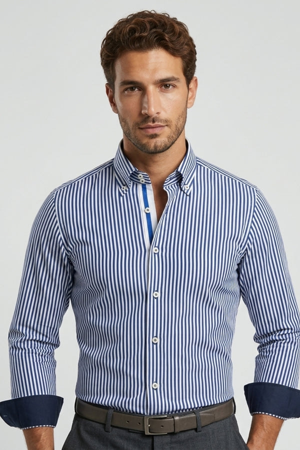Camicia Uomo Roma Iconic Popelin Stretch Bianco Blu