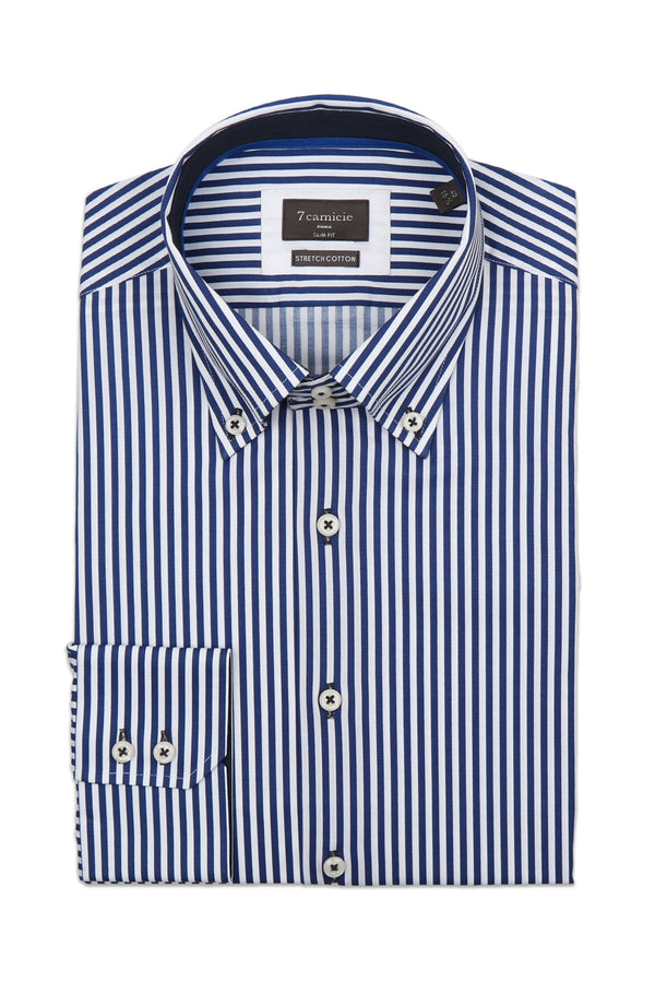 Camicia Uomo Roma Iconic Popelin Stretch Bianco Blu