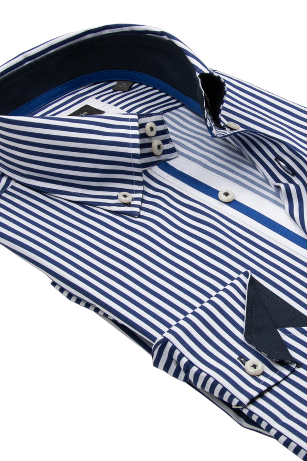 Camicia Uomo Roma Iconic Popelin Stretch Bianco Blu