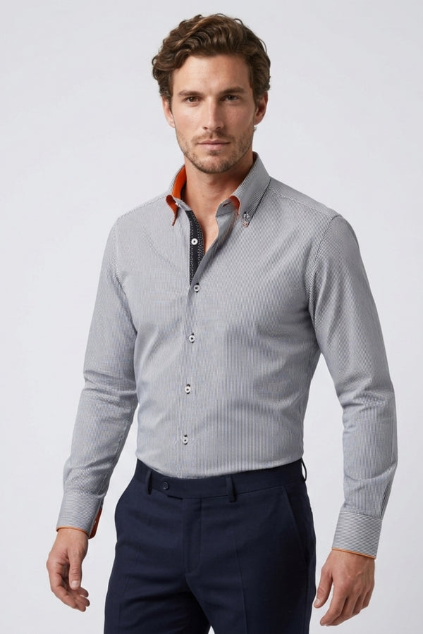 Camicia Uomo Roma Iconic Popelin Stretch Bianco Nero