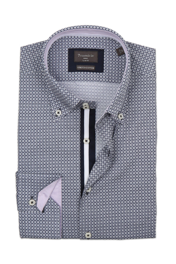 Chemise Homme Roma Iconic Popelin Stretch Blanc Bleu