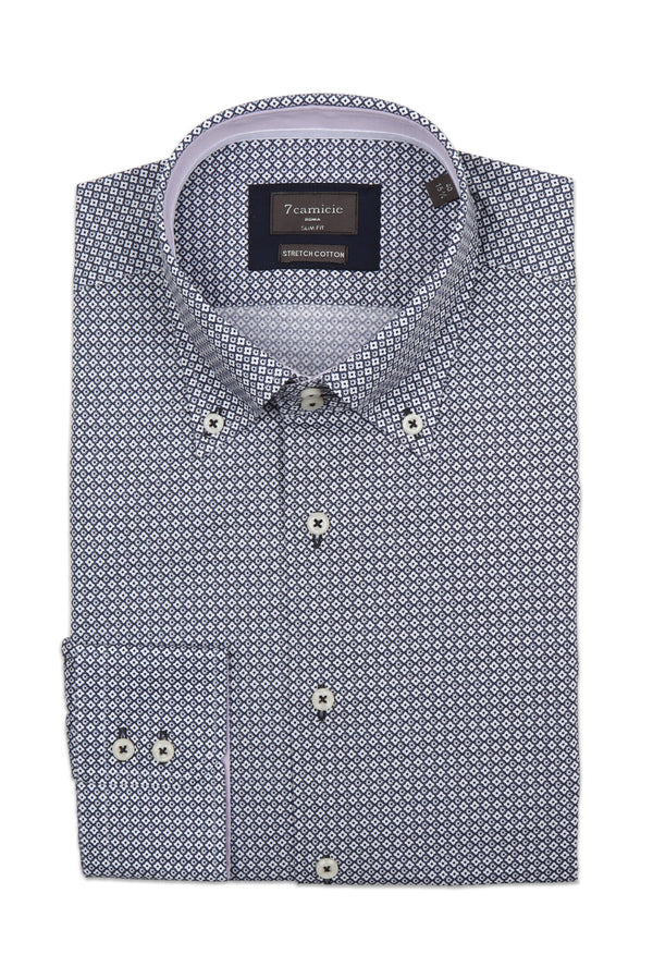 Chemise Homme Roma Iconic Popelin Stretch Blanc Bleu