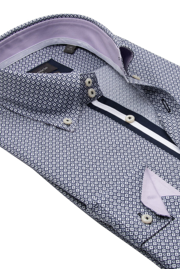 Chemise Homme Roma Iconic Popelin Stretch Blanc Bleu