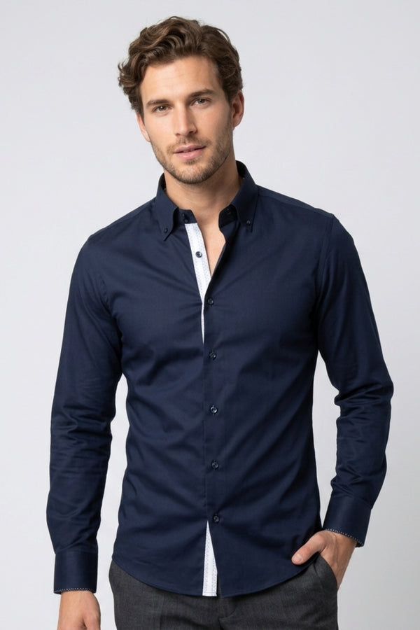Roma Iconic Herren Hemd Satin Blau