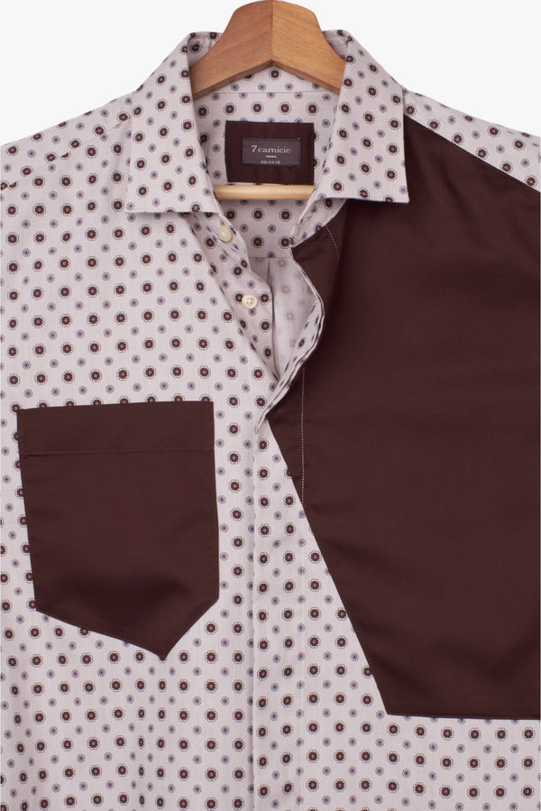 Camicia Uomo Sport Popelin Beige Marrone