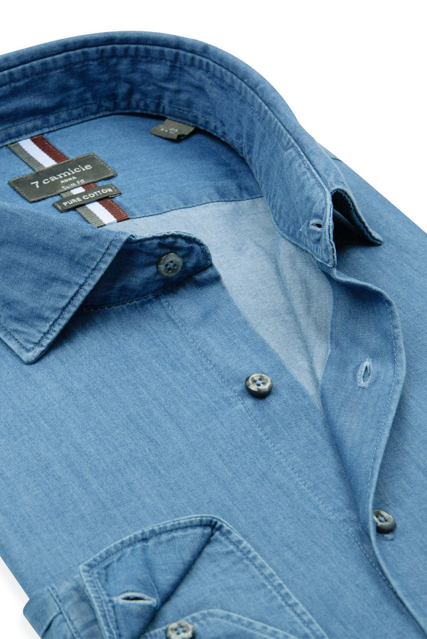 Camicia Uomo Denim Blu