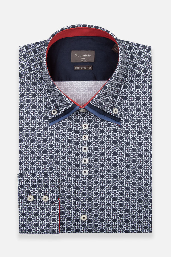 Camicia Uomo Vesuvio Iconic Popelin Stretch Blu Bianco