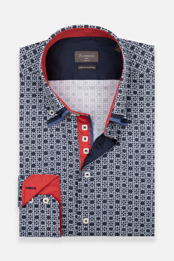 Camicia Uomo Vesuvio Iconic Popelin Stretch Blu Bianco