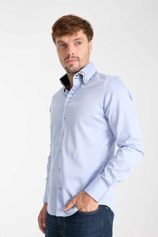 Camisa Hombre Vesuvio Iconic Satin Azul Claro