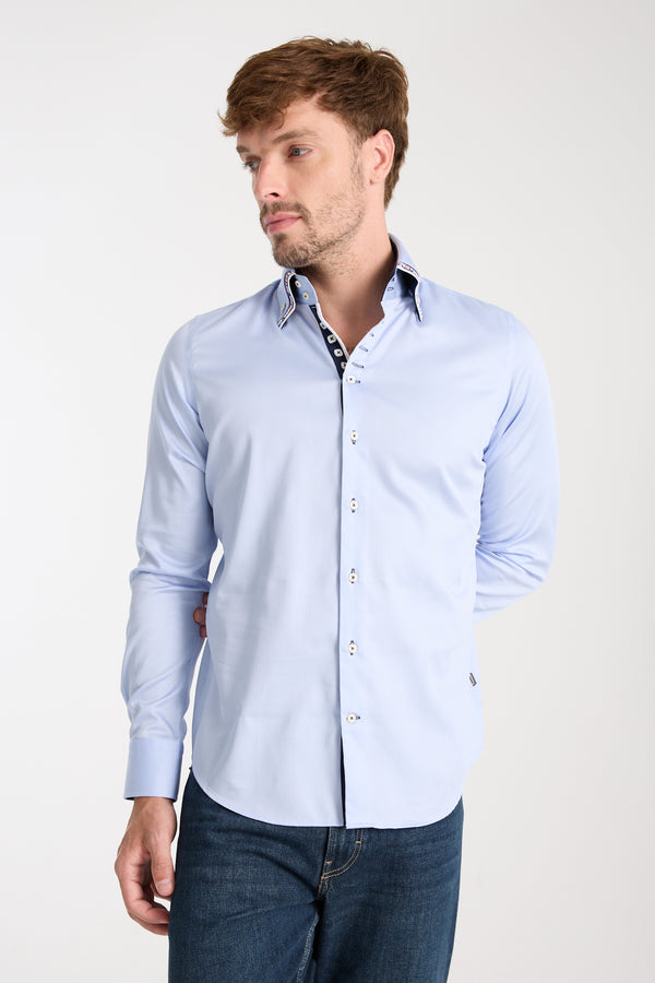 Camisa Hombre Vesuvio Iconic Satin Azul Claro