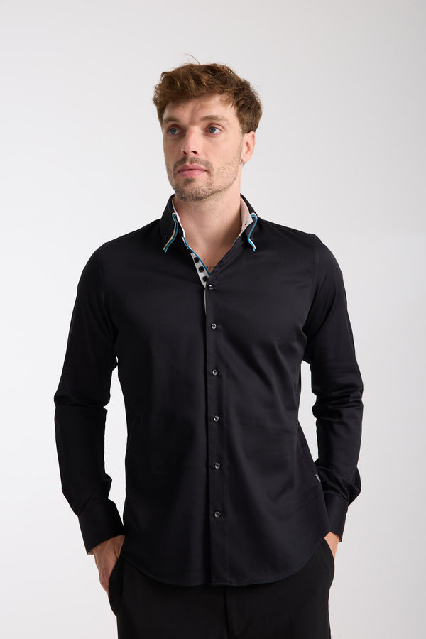 Camisa Hombre Vesuvio Iconic Satin Negro