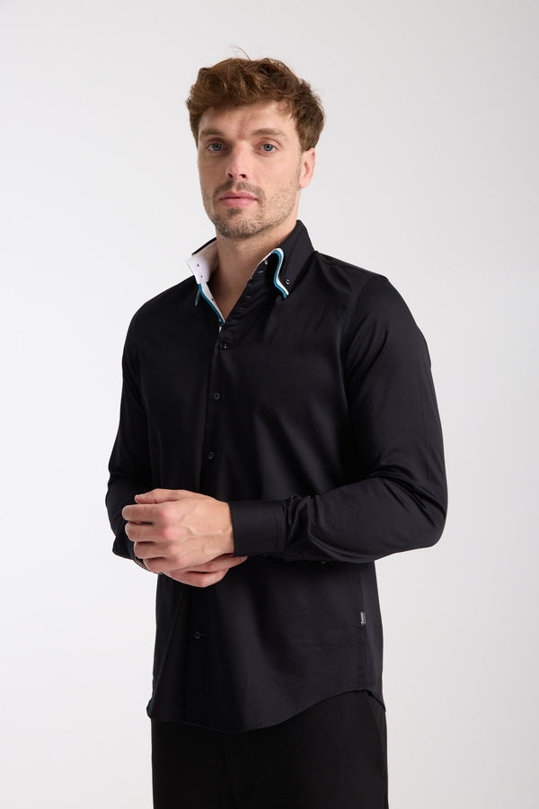 Camisa Hombre Vesuvio Iconic Satin Negro