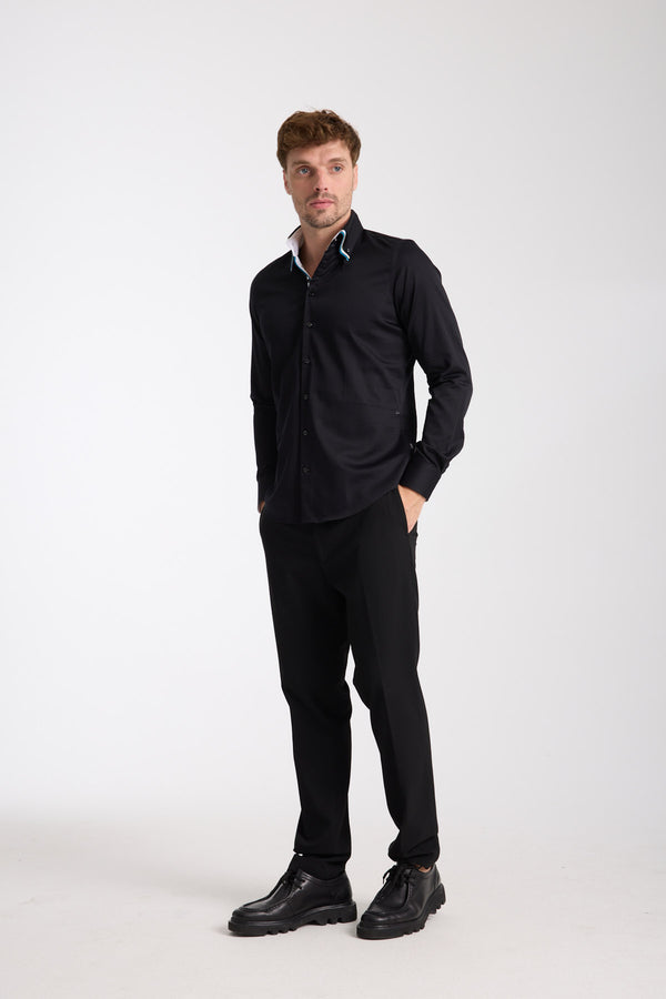 Camisa Hombre Vesuvio Iconic Satin Negro