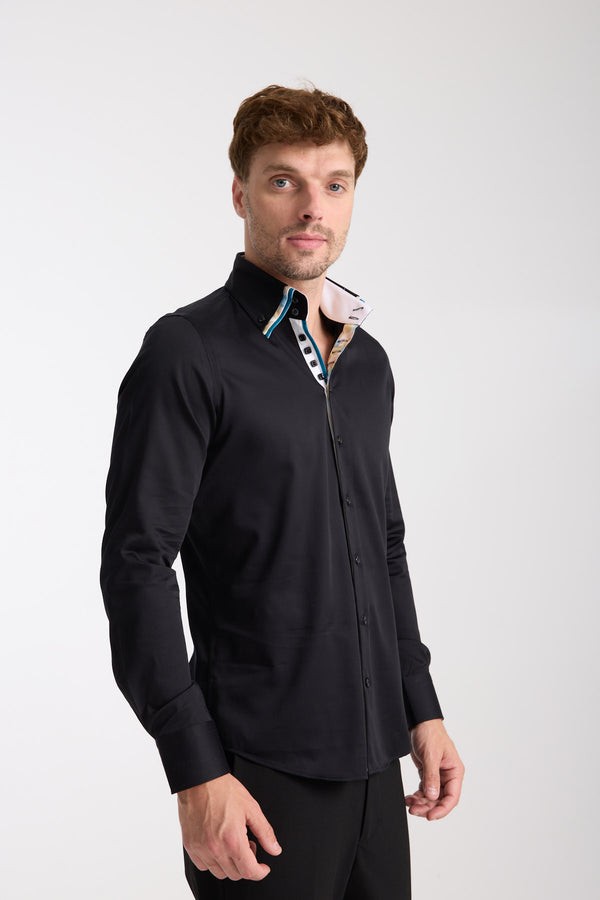 Camisa Hombre Vesuvio Iconic Satin Negro