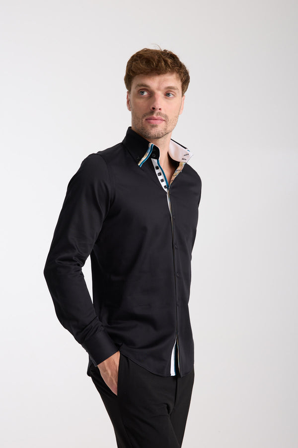 Camisa Hombre Vesuvio Iconic Satin Negro