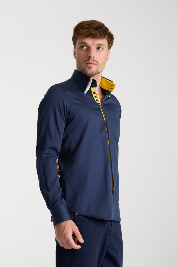 Vesuvio Iconic Herren Hemd Satin Blau