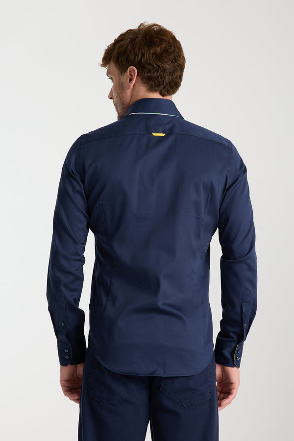 Vesuvio Iconic Herren Hemd Satin Blau