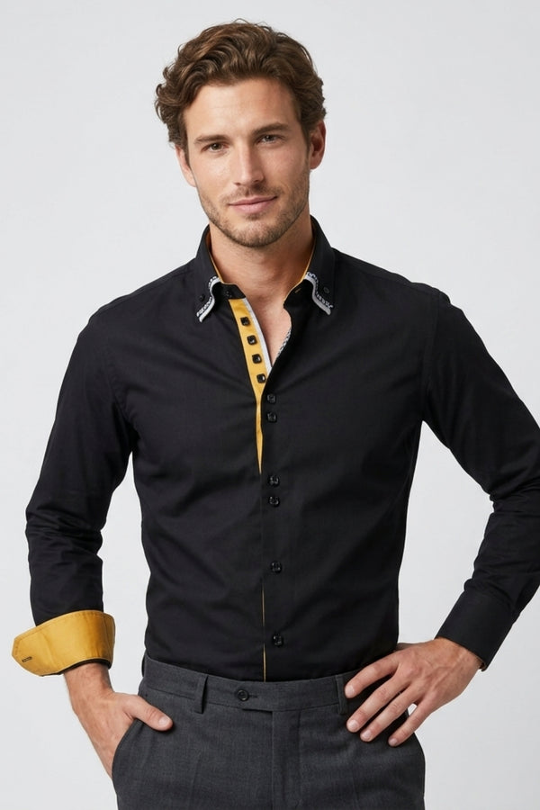 Vesuvio Iconic Herren Hemd Satin Schwarz