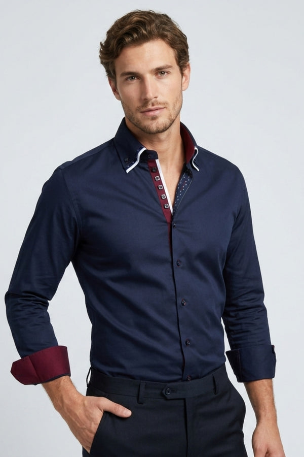 Vesuvio Iconic Herren Hemd Satin Blau