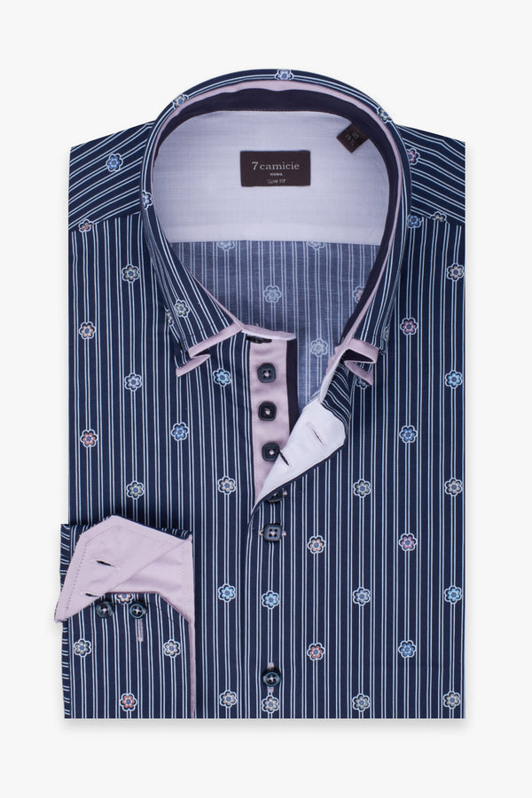 Camicia Uomo Marco Polo Iconic Popelin Blu Bianco