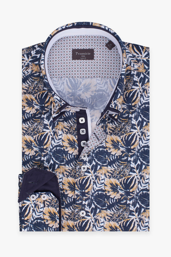 Camisa Hombre Marco Polo Iconic Popelin Azul Naranja