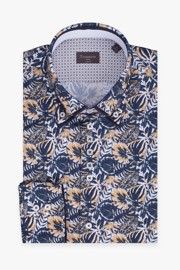 Camisa Hombre Marco Polo Iconic Popelin Azul Naranja