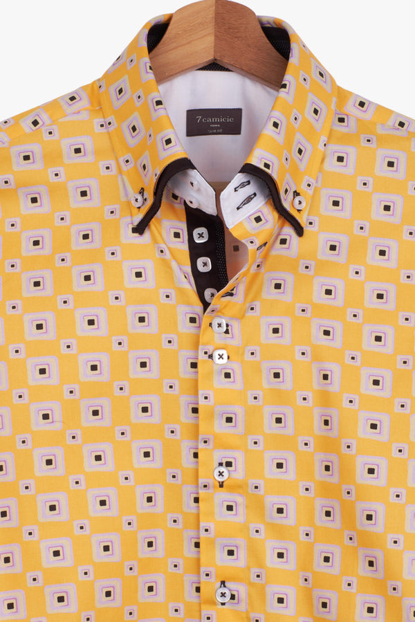 Camisa Hombre Marco Polo Iconic Popelin Amarillo Lila