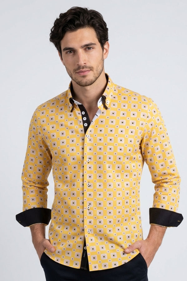 Chemise Homme Marco Polo Iconic Popelin Jaune Lilas