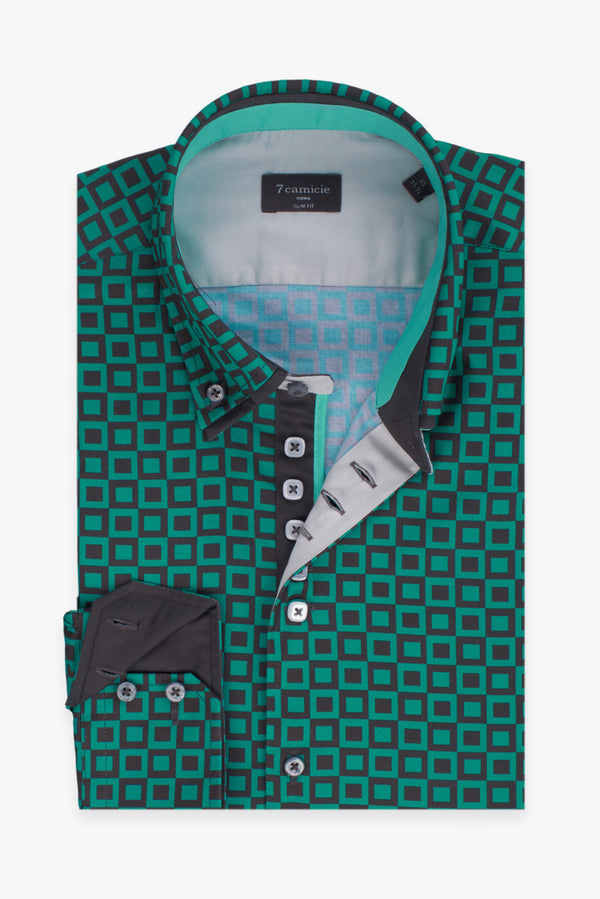 Camicia Uomo Marco Polo Iconic Popelin Verde Grigio